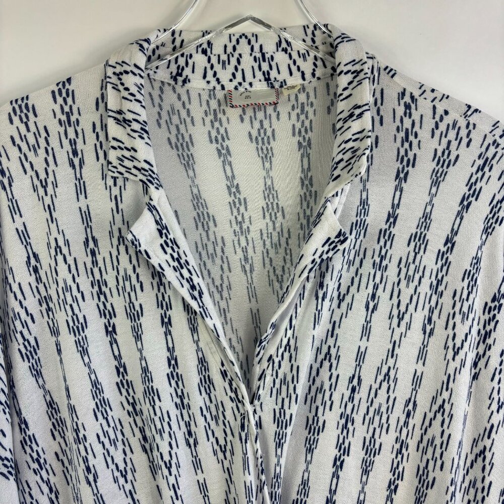 Anthropologie Postmark Ikat batwing top XS / S oversized blue Boho crossover - Picture 2 of 12